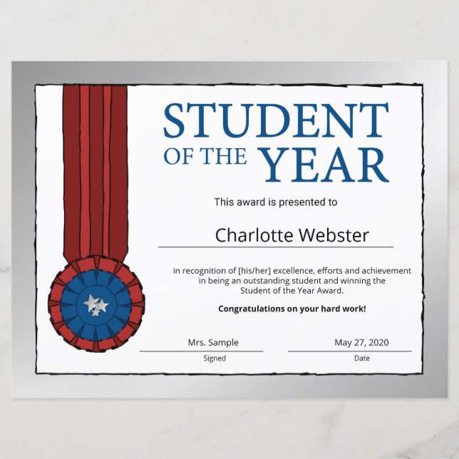 Silver Student of the Year Award Honor Certificate (Voorkant)