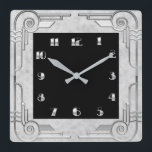 Silver Style Art Deco Square wandklok<br><div class="desc">Ik had oorspronkelijk dit Art Deco-ontwerp gemaakt voor iets anders,  maar ik denk ook dat het ook een geweldige klok maakt. Deze klok heeft een zilveren stijl surround met zwart vierkant binnenste voor de klokcijfers. Dit is een mooie klok voor elk huis.</div>
