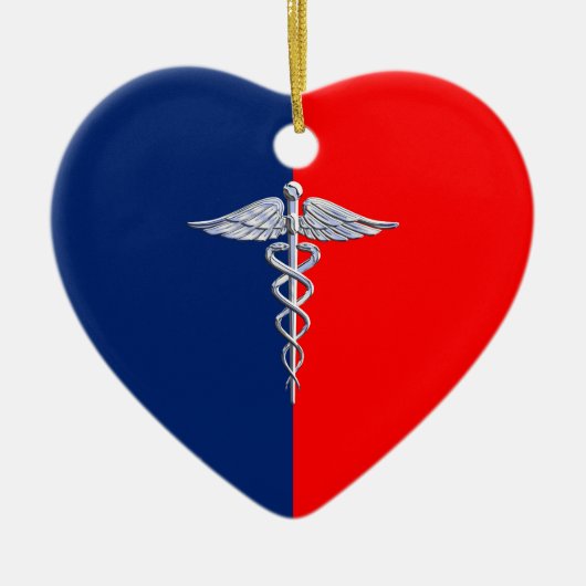 Silver Style Caduceus Medical Symbol League Keramisch Ornament (Voorkant)