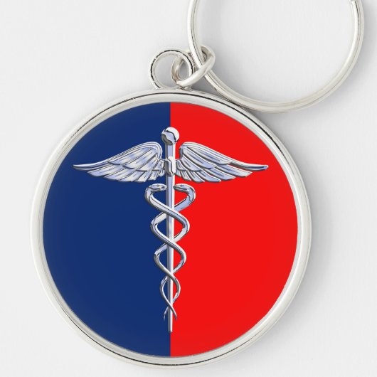 Silver Style Caduceus Medical Symbol League Sleutelhanger (Voorkant)
