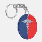 Silver Style Caduceus Medical Symbol League Sleutelhanger (Voorkant Links)
