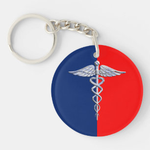 Silver Style Caduceus Medical Symbol League Sleutelhanger