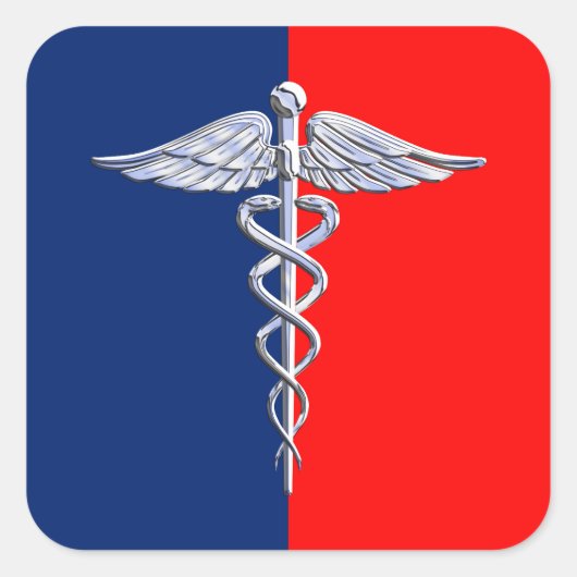 Silver Style Caduceus Medical Symbol League Vierkante Sticker (Voorkant)