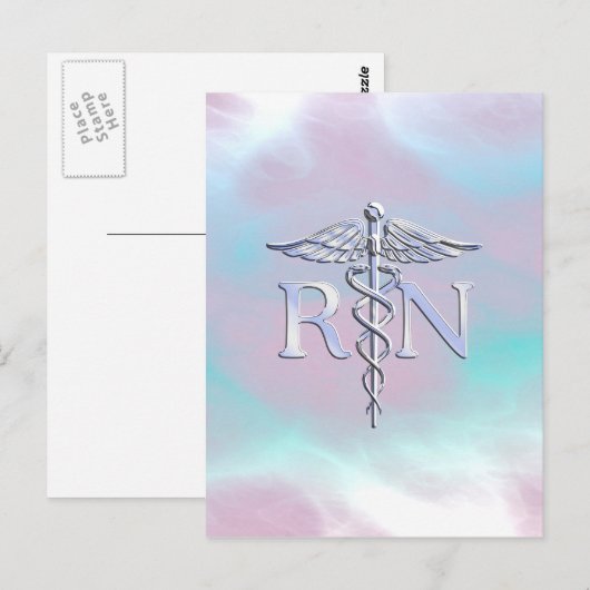 Silver Style RN Caduceus Medical Moeder Pearl Briefkaart (Voorkant / Achterkant)