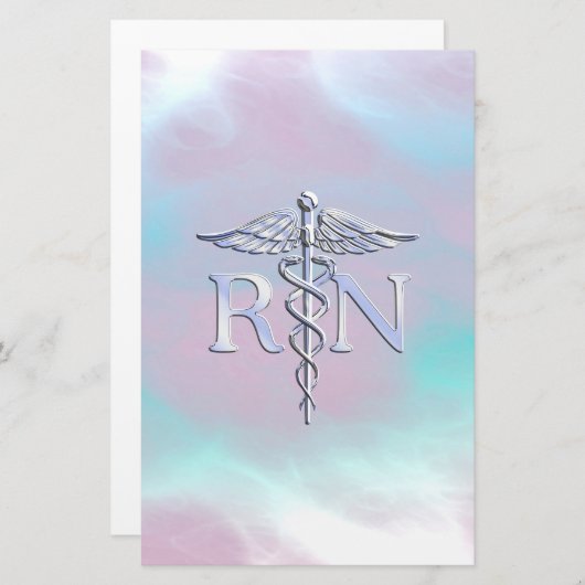 Silver Style RN Caduceus Medical Moeder Pearl Briefpapier (Voorkant / Achterkant)