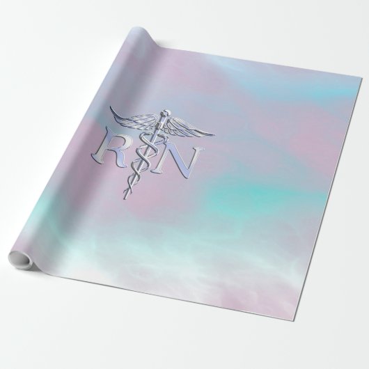 Silver Style RN Caduceus Medical Moeder Pearl Cadeaupapier (Uitgerold)