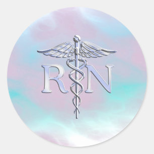 Silver Style RN Caduceus Medical Moeder Pearl Ronde Sticker