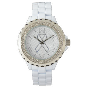 Silver Style White Ribbon Awareness Houndstooth Horloge