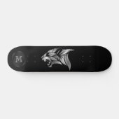 Silver Stylized Tiger Head op zwart monogram Persoonlijk Skateboard (Horizontaal)