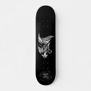 Silver Stylized Tiger Head op zwart monogram Persoonlijk Skateboard