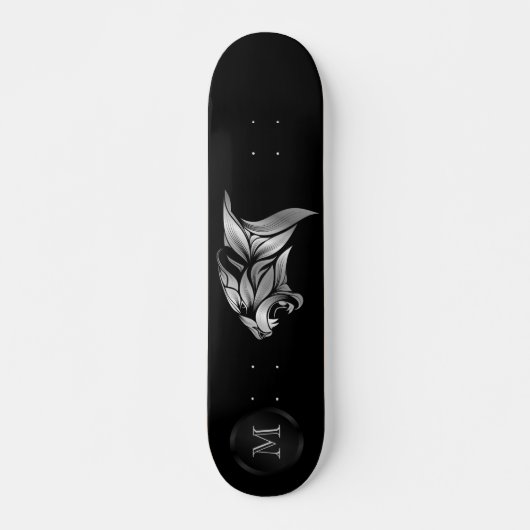 Silver Stylized Tiger Head op zwart monogram Persoonlijk Skateboard (Voorkant)