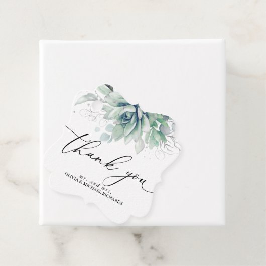 Silver Succulents Greenery Wedding Bedankt Bedankjes Labels (In situ)