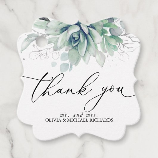 Silver Succulents Greenery Wedding Bedankt Bedankjes Labels (Voorkant)