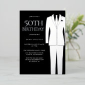 Silver Suit & Stropdas Black Mannen 50th Birthday Folie Uitnodiging (Staand Voorkant)