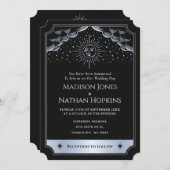 Silver Sun Moon Tarot Wedding QR Code Uitnodiging (Voorkant / Achterkant)