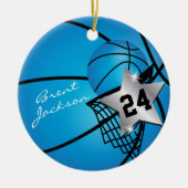 Silver Superstar Basketball | DIY-tekst | Blauw Keramisch Ornament (Voorkant)