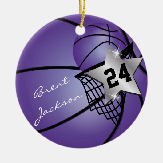 Silver Superstar Basketball | DIY-tekst | PAARS Keramisch Ornament (Voorkant)