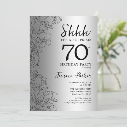 Silver Surprise 70th Birthday Kaart (Staand voorkant)