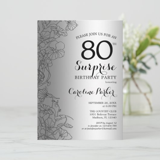Silver Surprise 80th Birthday Party Kaart (Staand voorkant)