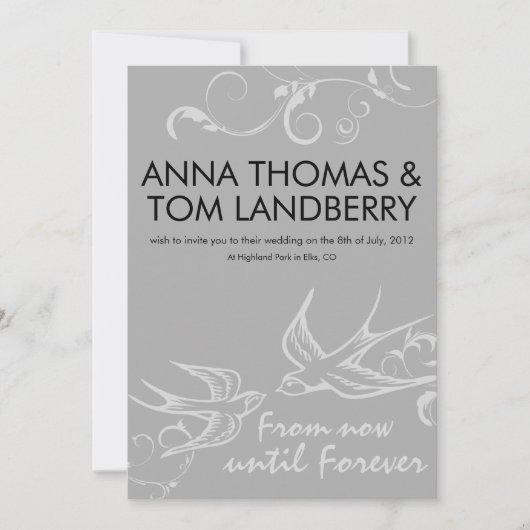 Silver Swallow Wedding Invitation Kaart (Voorkant)