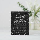 Silver Sweet16 Save Date Glitter Sparkle Confetti Save The Date (Staand voorkant)