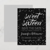 Silver Sweet16 Save Date Glitter Sparkle Confetti Save The Date (Voorkant / Achterkant)