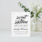 Silver Sweet16 Save Date Glitter Sparkle Confetti Save The Date (Staand voorkant)