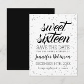 Silver Sweet16 Save Date Glitter Sparkle Confetti Save The Date (Voorkant / Achterkant)