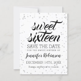 Silver Sweet16 Save Date Glitter Sparkle Confetti Save The Date