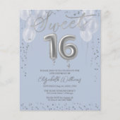Silver Sweet 16 Balloons Blue Budget Invitations (Voorkant)