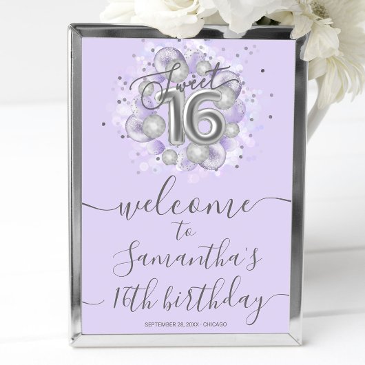 Silver Sweet 16 Balloons Lavender Welcome Sign Poster