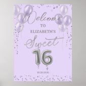 Silver Sweet 16 Balloons Lavender Welcome Sign Poster (Voorkant)