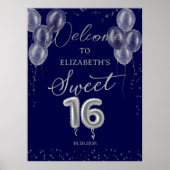 Silver Sweet 16 Balloons Royal Blue Welcome Sign Poster (Voorkant)