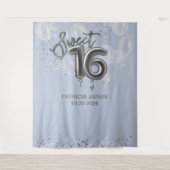 Silver Sweet 16 Bday-ballonnen Dusty Blue-backdrop Wandkleed (Voorkant)