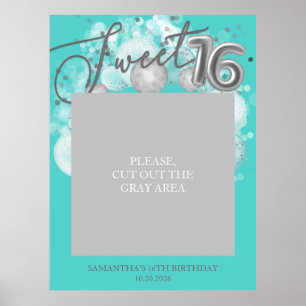 Silver Sweet 16 Bday-ballonnen Fotoprop Blauwgroen Poster
