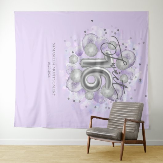 Silver Sweet 16 Bday Balloons Lavender Backdrop Wandkleed (In Situ (horizontaal))