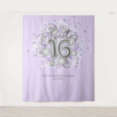 Silver Sweet 16 Bday Balloons Lavender Backdrop Wandkleed (Voorkant)