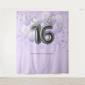 Silver Sweet 16 Bday Balloons Lavender Backdrop Wandkleed (Voorkant)