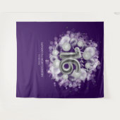 Silver Sweet 16 Bday Balloons Paarse achtergrond Wandkleed (Voorkant (horizontaal))