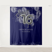 Silver Sweet 16 Bday Balloons Royal Blue Backdrops Wandkleed (Voorkant)