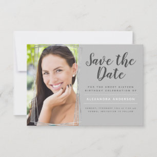 Silver Sweet 16 Birthday Save the Date Kaart