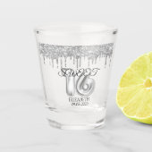 Silver Sweet 16 Glitter Drips Shot Glas (Voorkant)