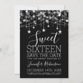 Silver Sweet 16 Sparkly String Lights sparen Datum Save The Date (Voorkant)
