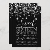 Silver Sweet 16 Sparkly String Lights sparen Datum Save The Date (Voorkant / Achterkant)