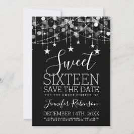 Silver Sweet 16 Sparkly String Lights sparen Datum Save The Date