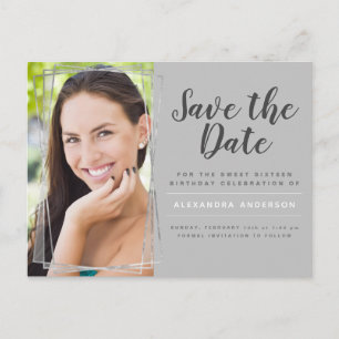 Silver Sweet 16 Verjaardag Save the Date Briefkaart