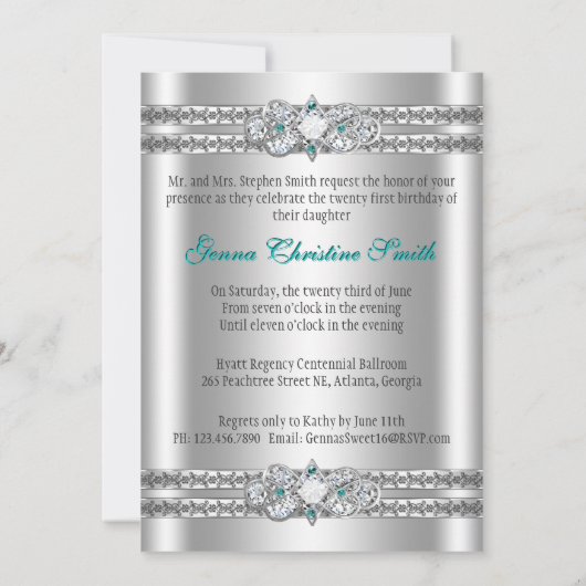 Silver Sweet Sixteen gaat 5x7 Invite Kaart (Achterkant)