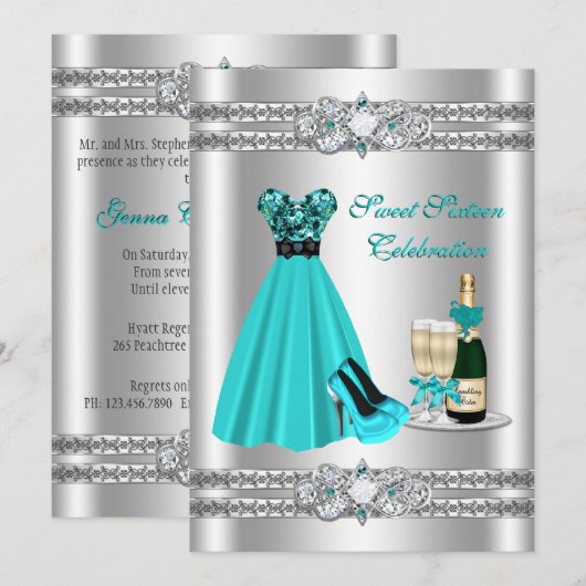 Silver Sweet Sixteen gaat 5x7 Invite Kaart (Voorkant / Achterkant)