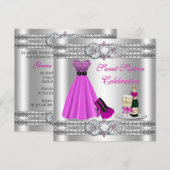 Silver Sweet Sixteen Gown Invite Kaart (Voorkant / Achterkant)