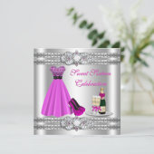 Silver Sweet Sixteen Gown Invite Kaart (Staand voorkant)